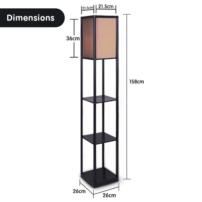Floor Lamp Shelves in Black Frame with Brown Fabric Shade