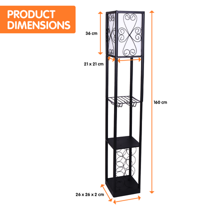 Metal Etagere Floor Lamp with Wine Holder Shelf