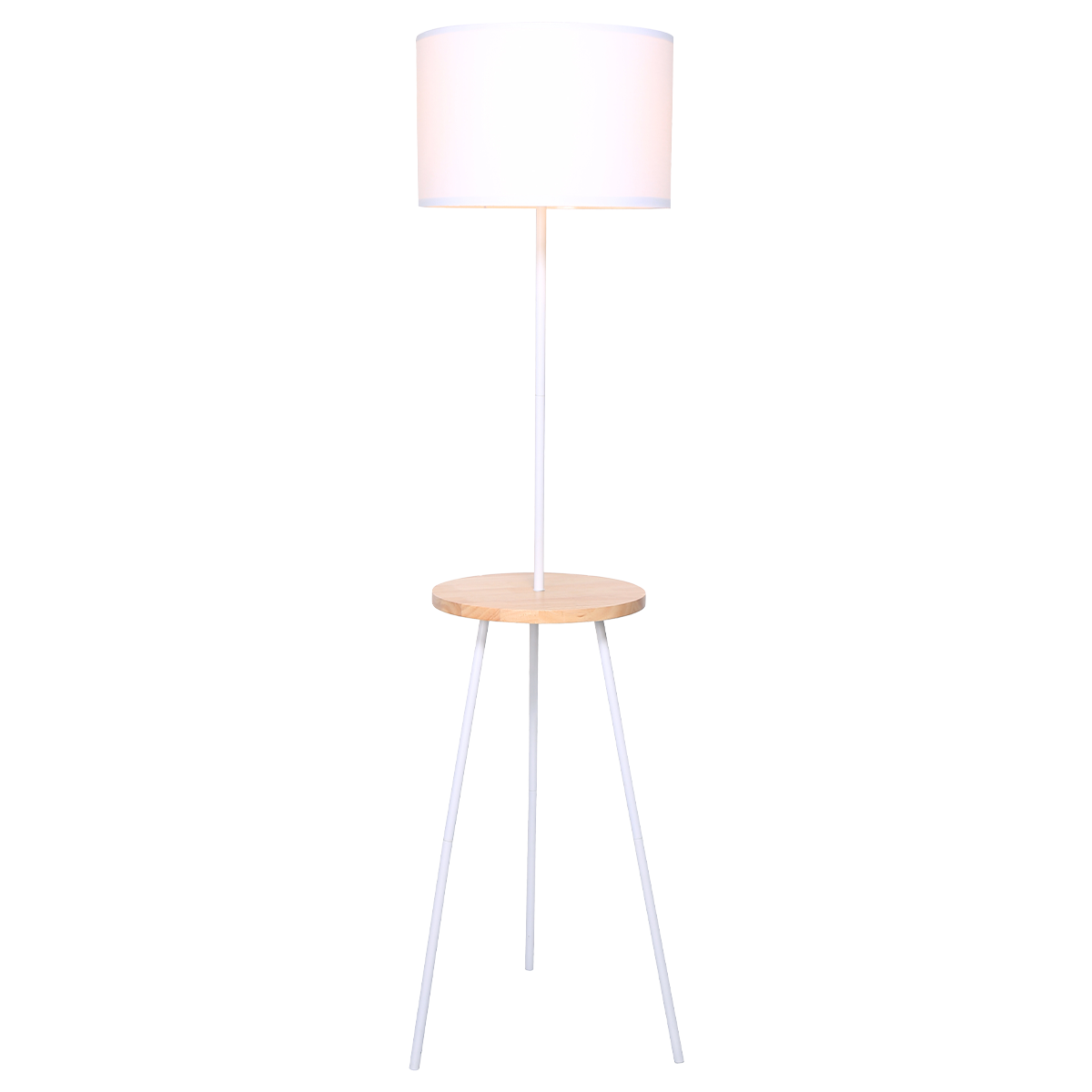 Metal Tripod Floor Lamp Shade with Wooden Table Shelf