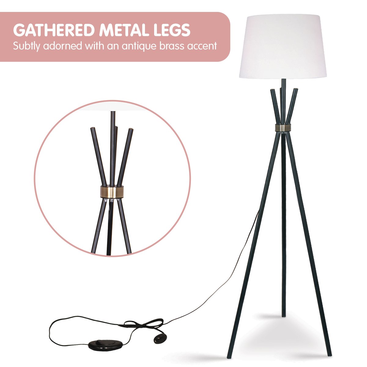Tripod Floor Lamp In Metal And Antique Brass