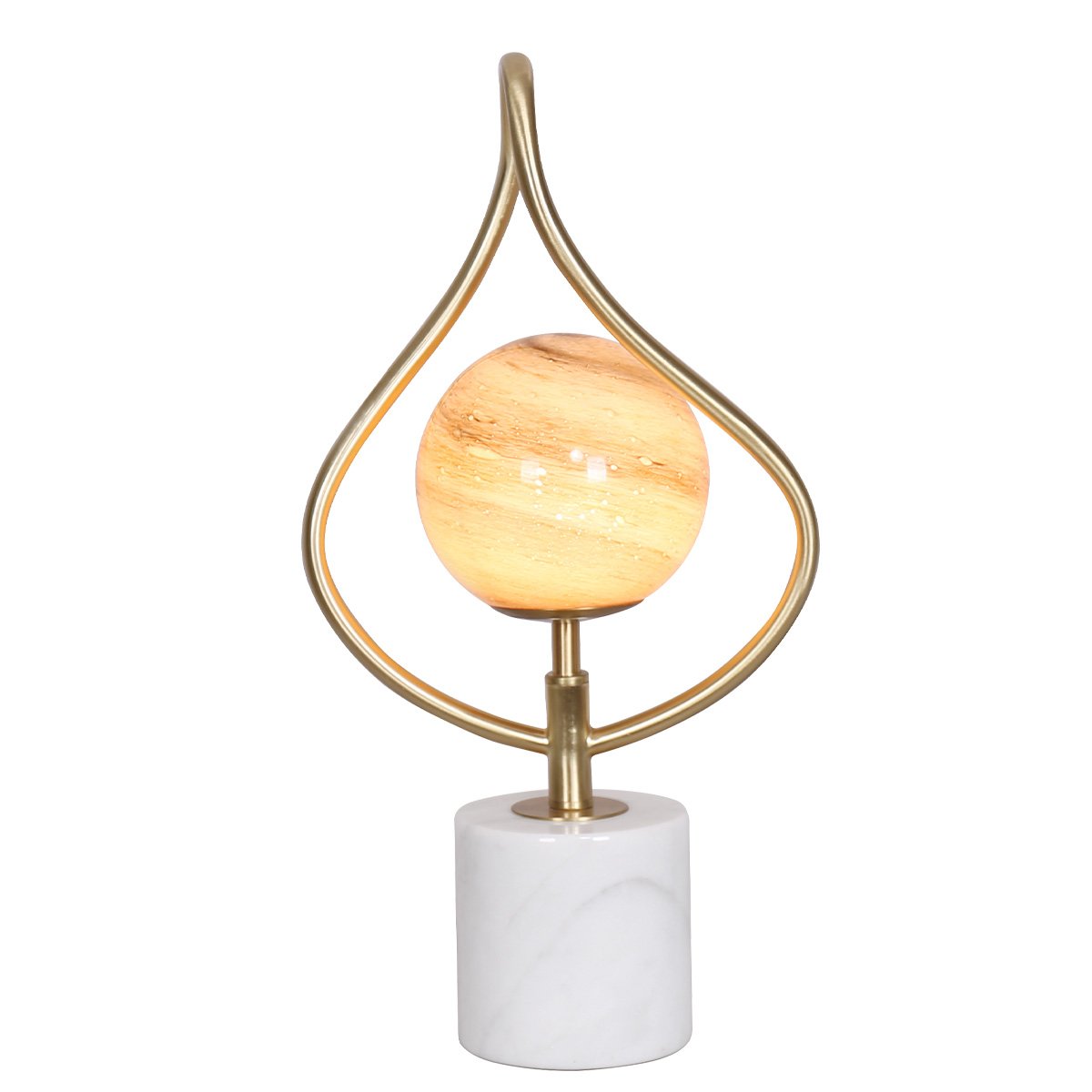 Orange Glass Table Lamp with White Marble Base