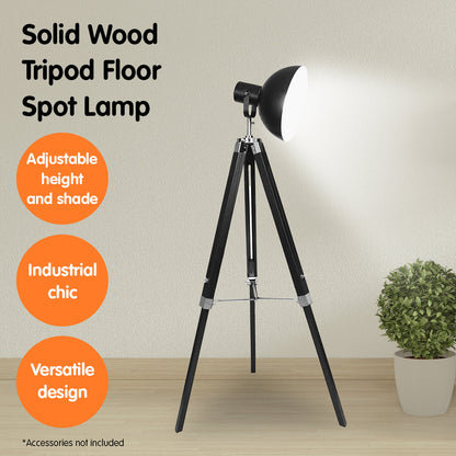 Tripod Adjustable Metal Floor Spot Lamp  Black