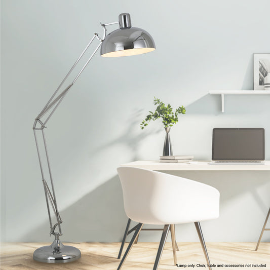 Metal Architect Floor Lamp Shade Adjustable Height - Chrome