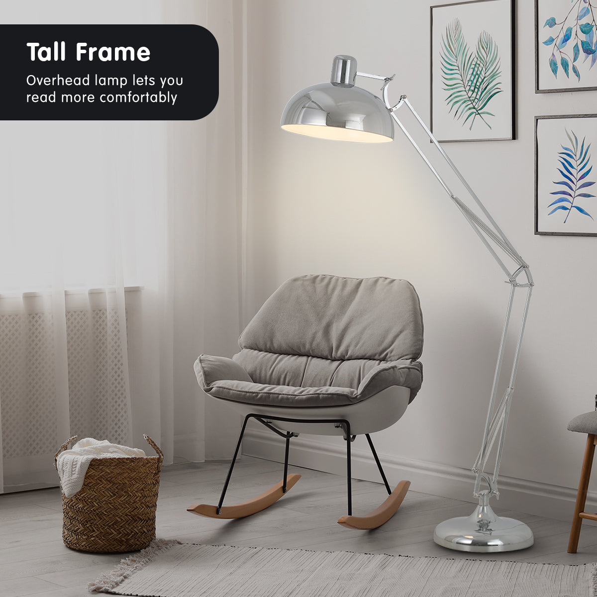 Metal Architect Floor Lamp Shade Adjustable Height - Chrome
