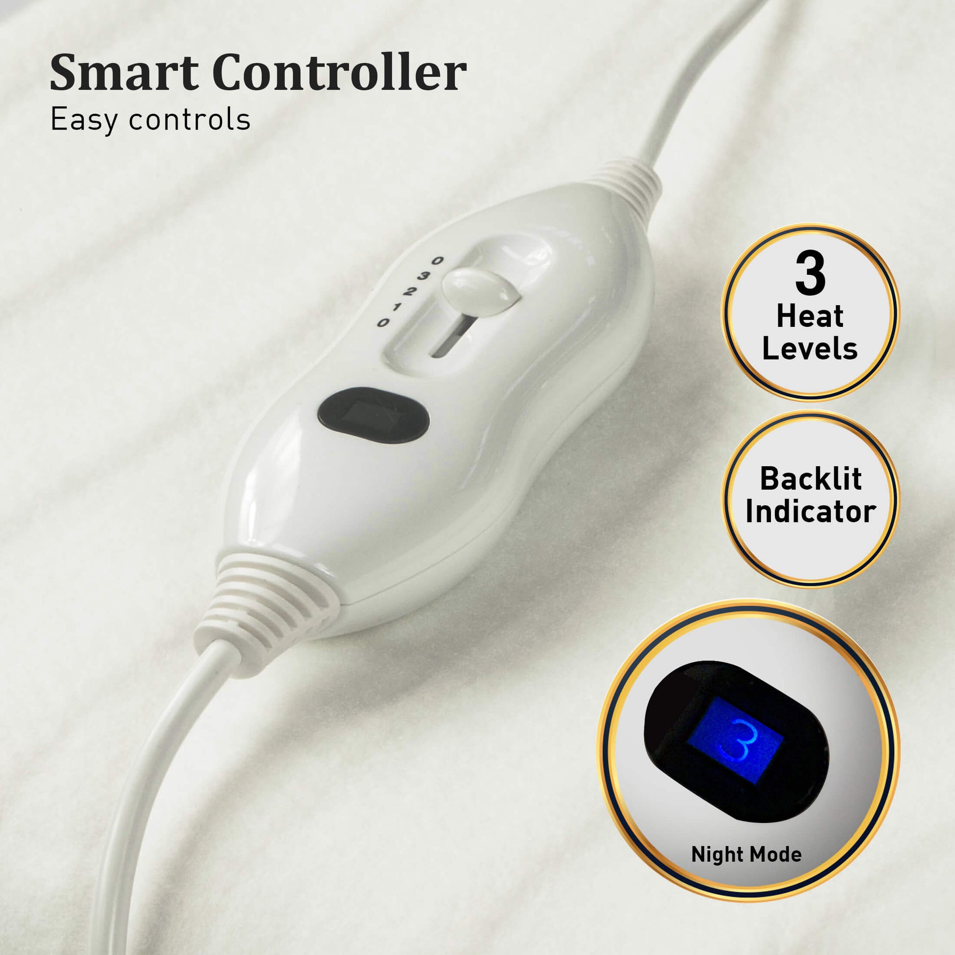 Heated Electric Blanket Queen Fitted Polyester - White