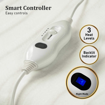 Heated Electric Blanket Queen Fitted Polyester - White