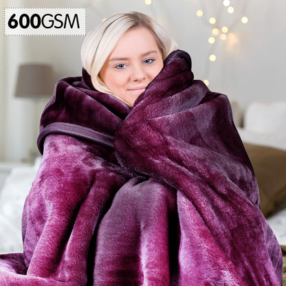 Laura Hill 600GSM Large Double-Sided Faux Mink Blanket - Purple