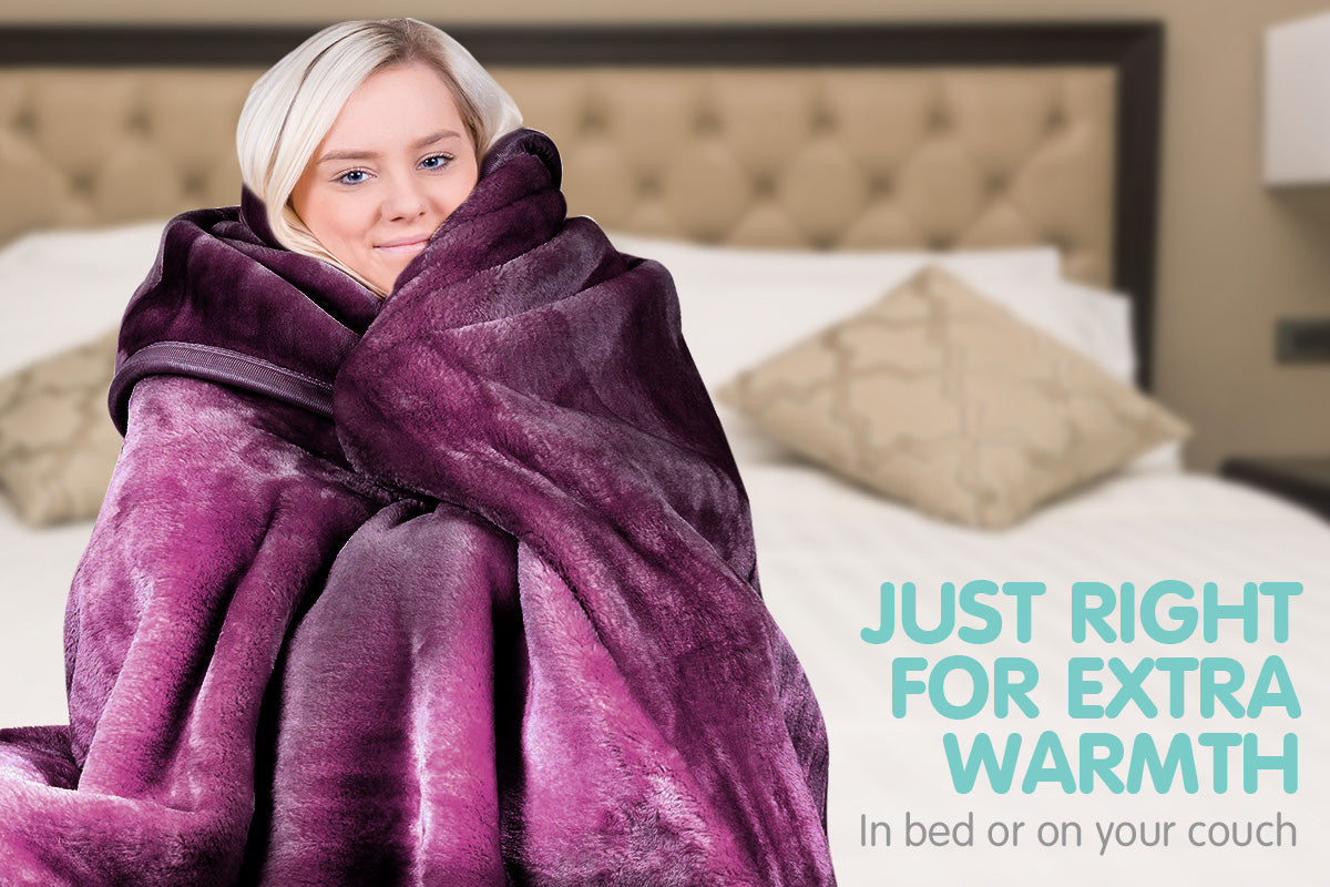 Laura Hill 600GSM Large Double-Sided Faux Mink Blanket - Purple