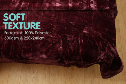 Laura Hill 600GSM Large Double-Sided Faux Mink Blanket - Purple