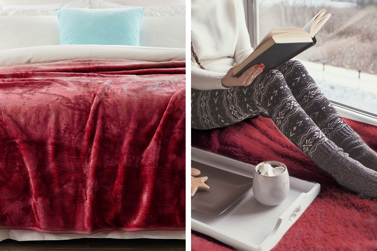 Laura Hill 600GSM Large Double-Sided Faux Mink Blanket - Wine Red