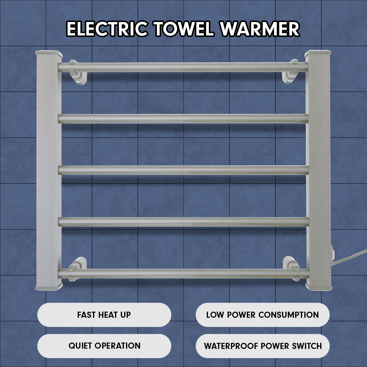 Heated Towel Rack Electric Bathroom Towel Rails Ev-90- Silver