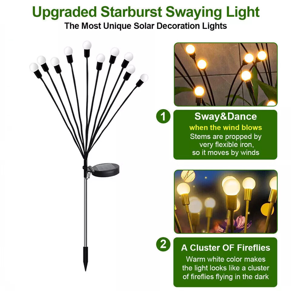 2PACK Solar Firefly Garden Light Swaying Outdoor Waterproof Lamp Landscape Decor