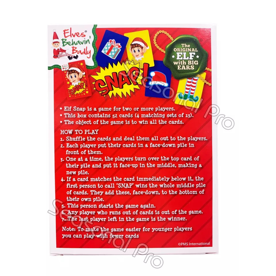 Christmas Kids Family Jumbo Elf Snap Card Games Xmas Playing Cards +3 Uno Cards AU