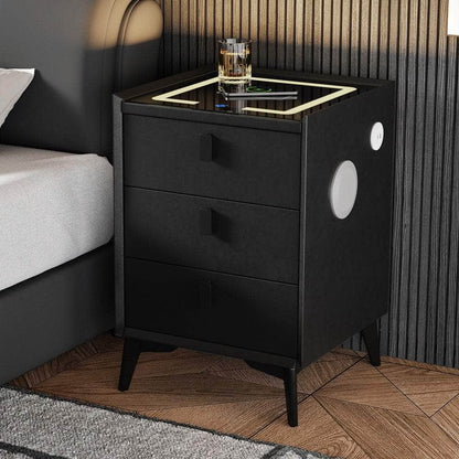 Smart Bedside Table Wireless Charging LED Lights 3 Drawers Black