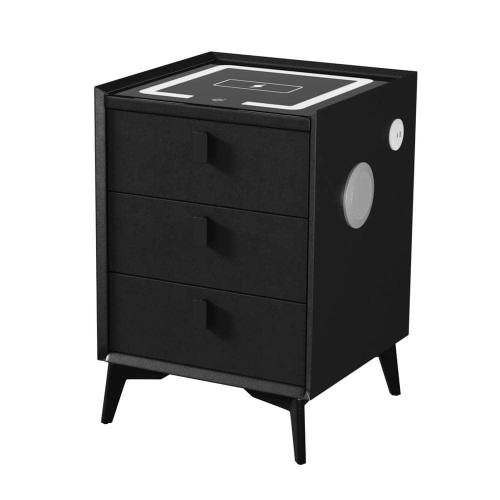 Smart Bedside Table Wireless Charging LED Lights 3 Drawers Black