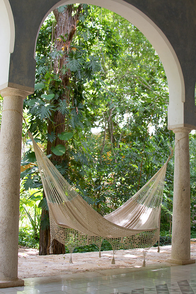 Cotton Hammock With Crocheted Tassels - Queen Size Marble