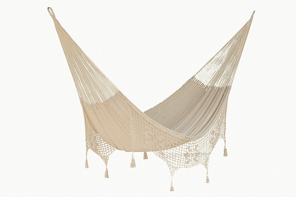 Cotton Hammock With Crocheted Tassels - Queen Size Marble