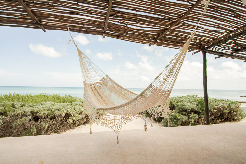 Cotton Hammock With Crocheted Tassels - Queen Size Marble