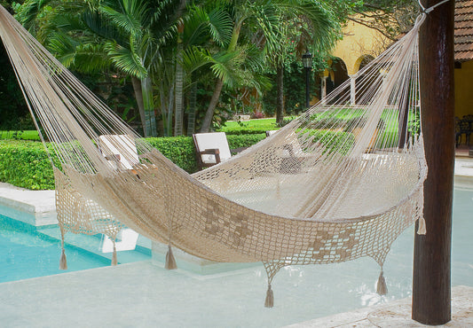 Cotton Hammock With Crocheted Tassels - Queen Size Marble