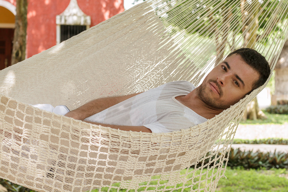 Cotton Hammock With Crocheted Tassels - Queen Size Marble