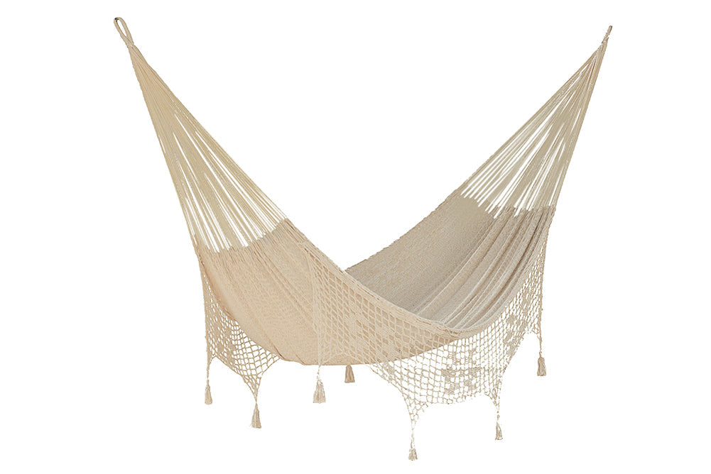 Cotton Hammock With Crocheted Tassels - Queen Size Marble
