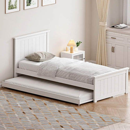 Trundle Bed Frame Single Size Wooden Daybed White