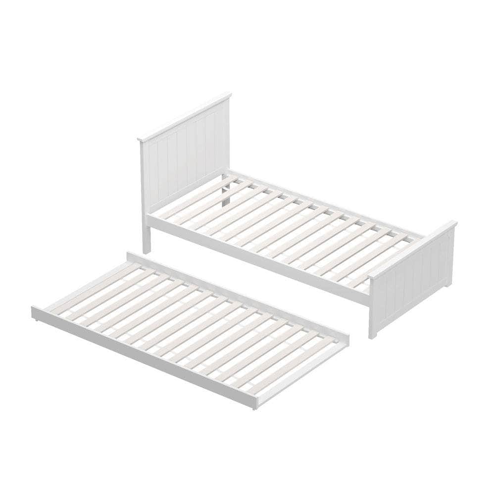 Trundle Bed Frame Single Size Wooden Daybed White