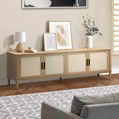 TV Cabinet Entertainment Unit Stand 160cm Rattan Doors Natural