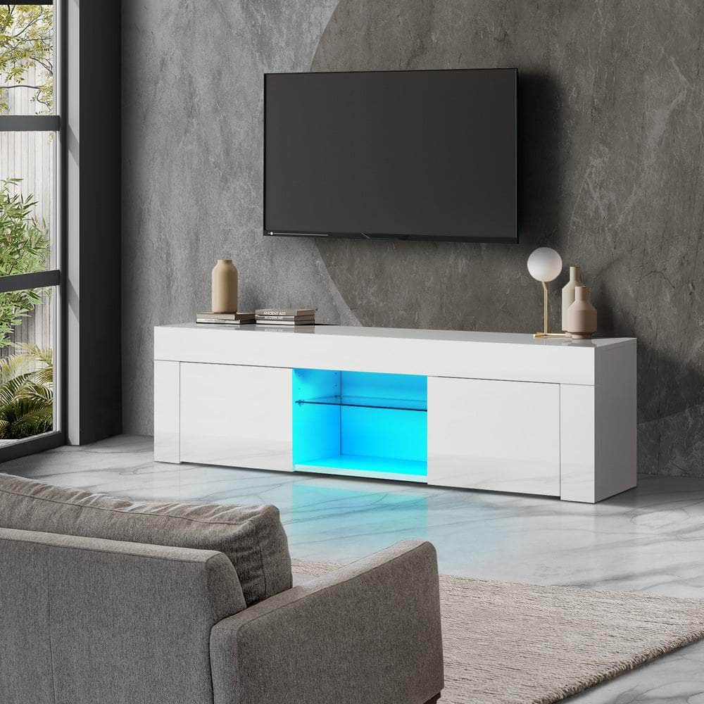 TV Stand Cabinet Entertainment Unit RGB LED Gloss 130cm White