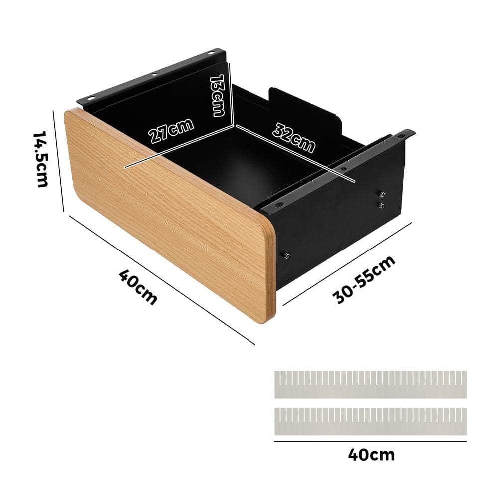 Under Desk Drawer with 2 Drawers Dividers Natural and Black