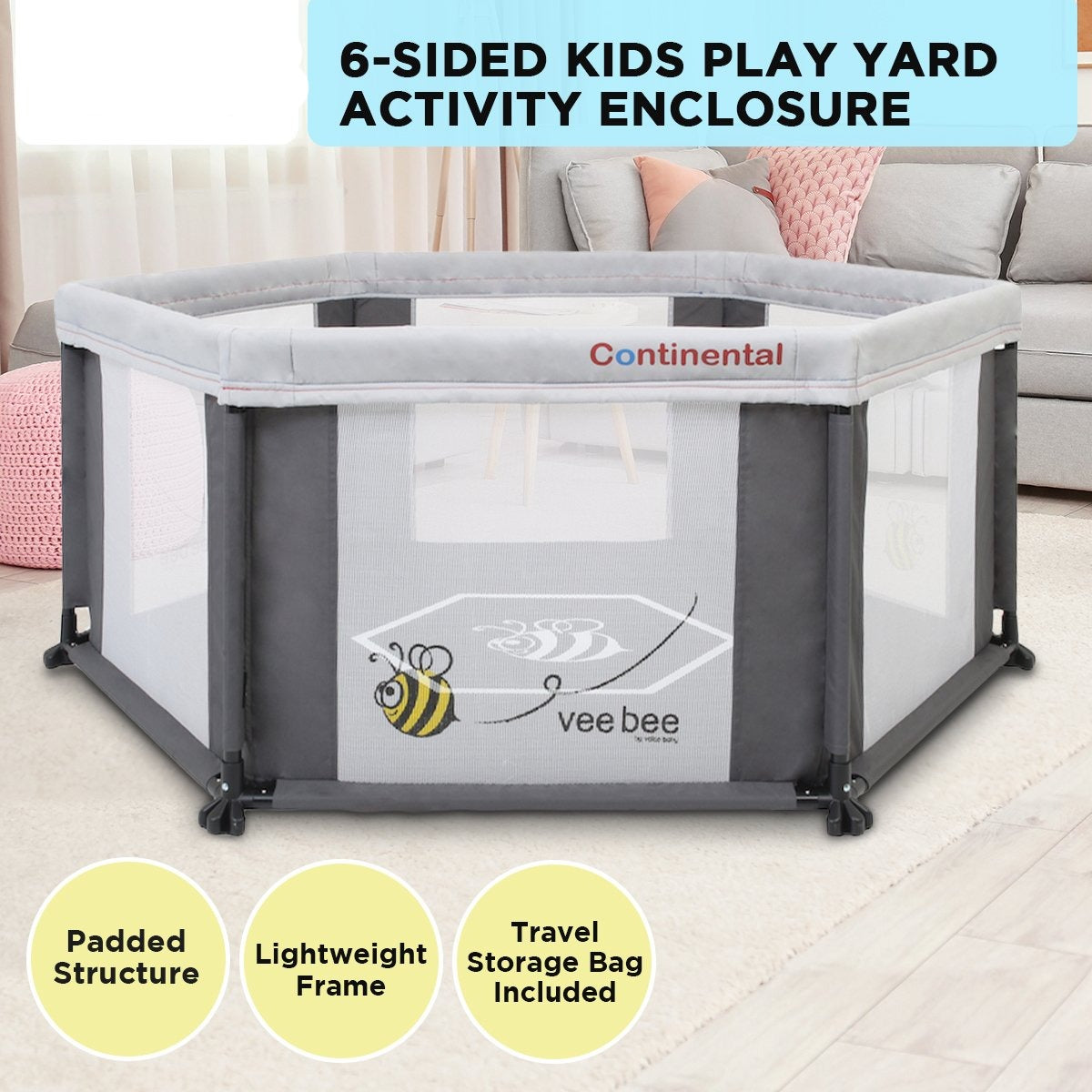 Veebee Continental 6 Sided Kids Play Yard Activity Enclosure