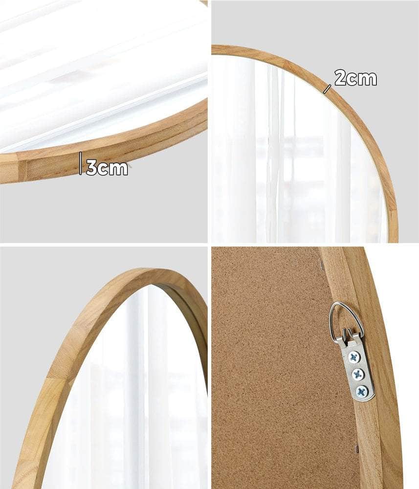 Wall Mirror with Wood Frame 80cm Round