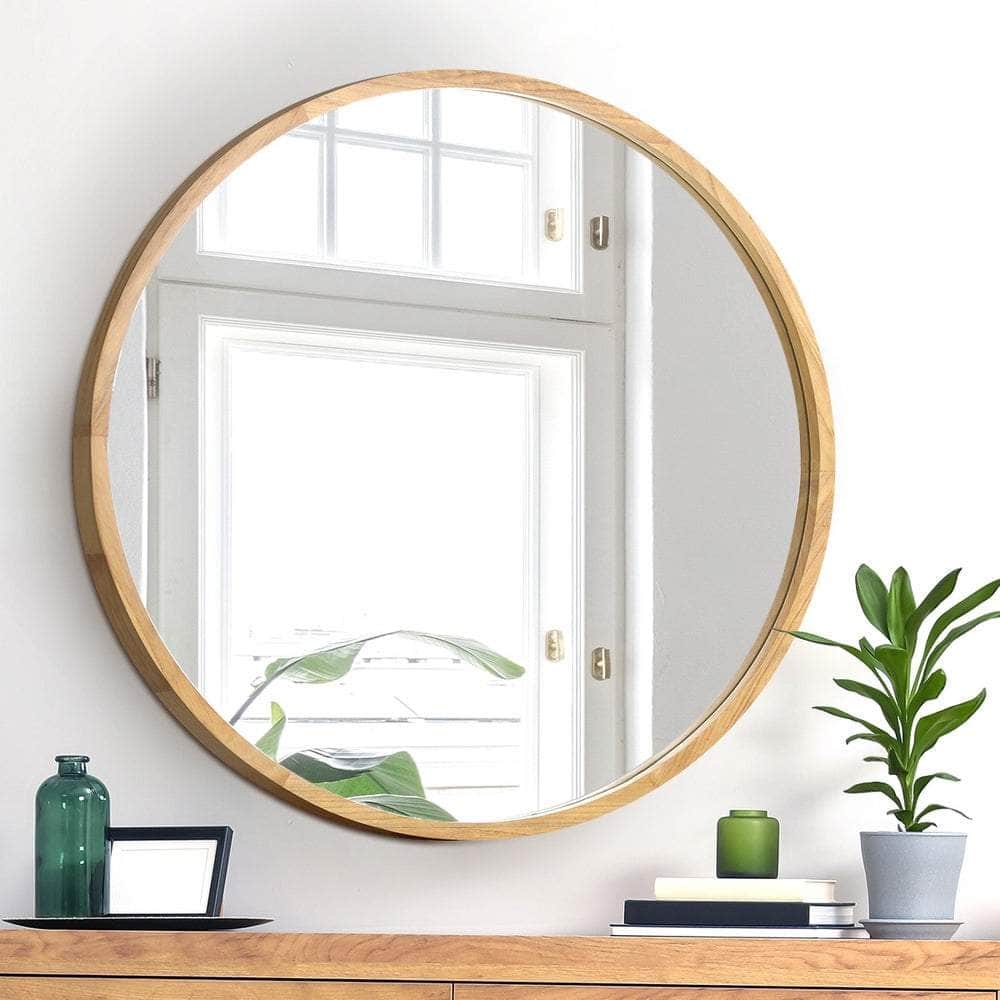 Wall Mirror with Wood Frame 80cm Round
