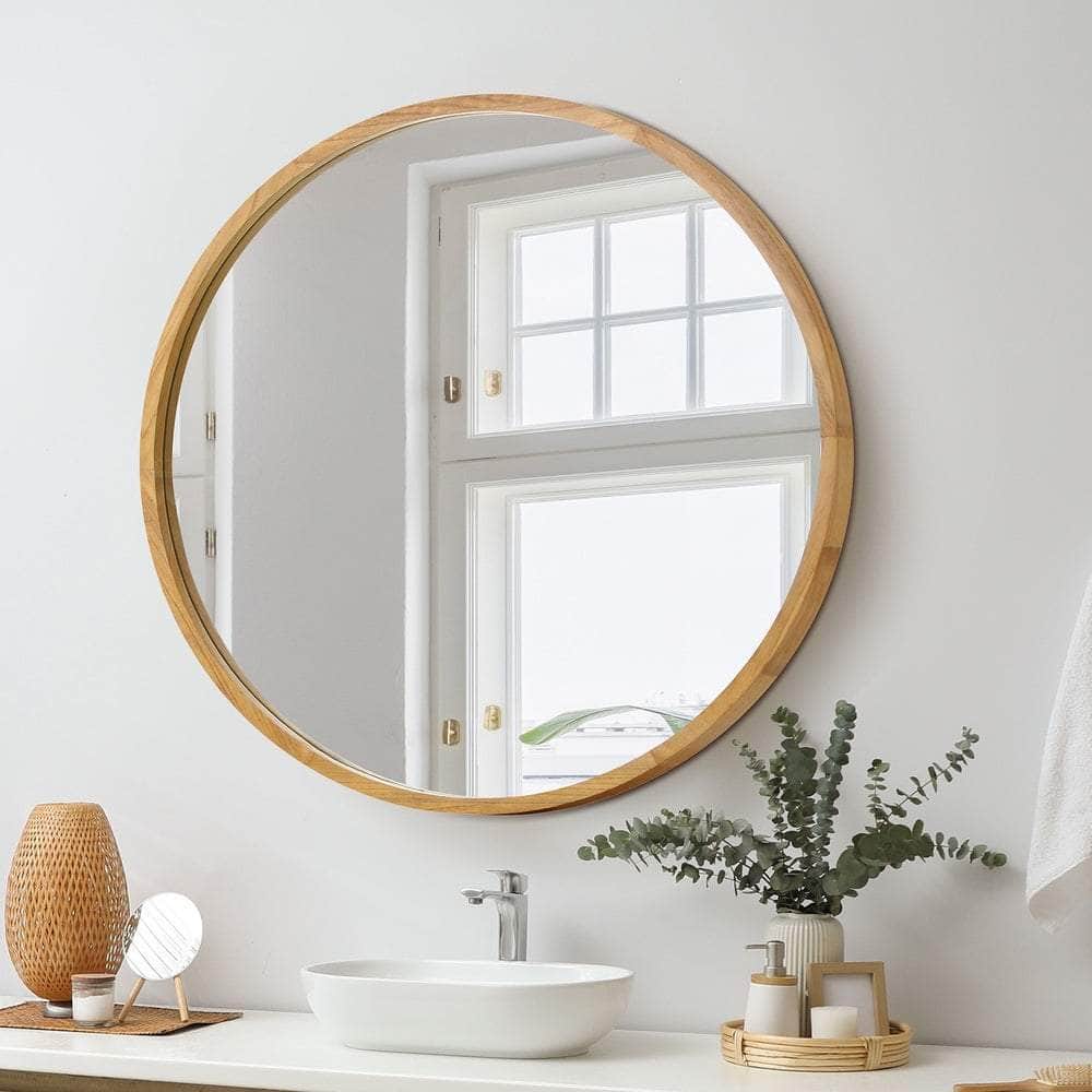 Wall Mirror with Wood Frame 80cm Round