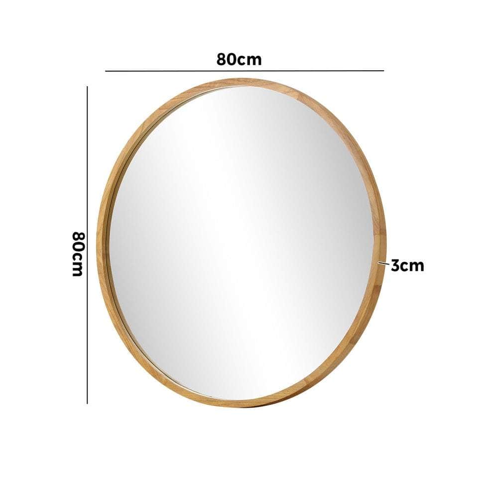 Wall Mirror with Wood Frame 80cm Round
