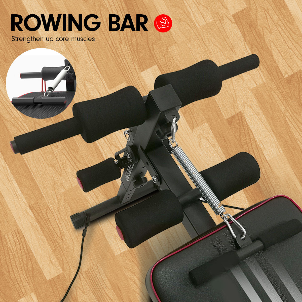 PowerTrain Inclined Sit up bench with Resistance bands Push up Bars