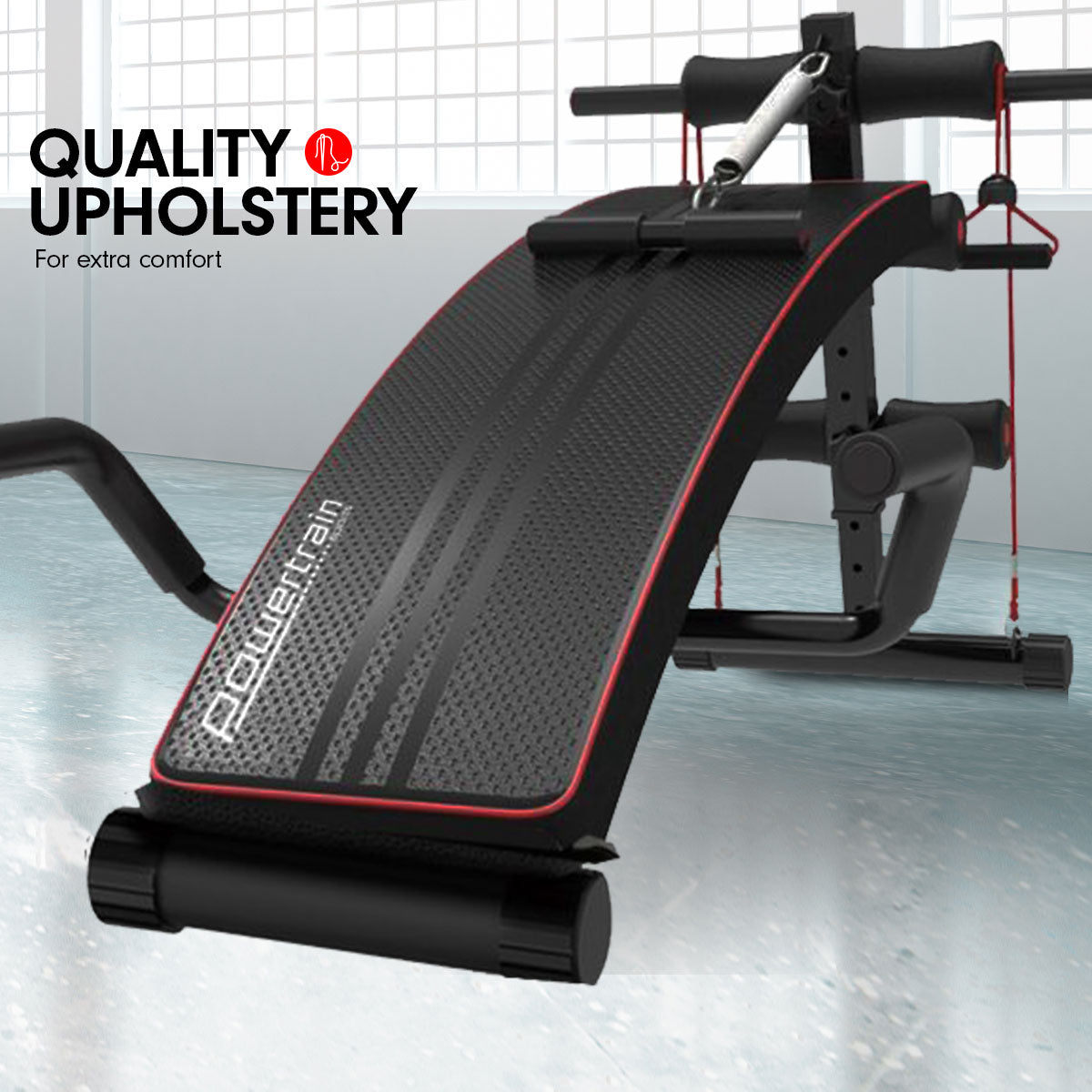 PowerTrain Inclined Sit up bench with Resistance bands Push up Bars