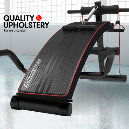 PowerTrain Inclined Sit up bench with Resistance bands Push up Bars