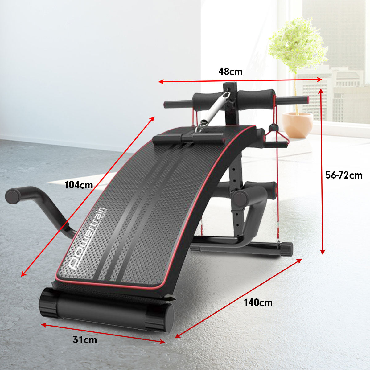 PowerTrain Inclined Sit up bench with Resistance bands Push up Bars