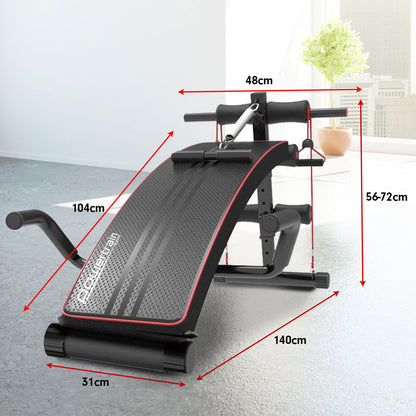 PowerTrain Inclined Sit up bench with Resistance bands Push up Bars