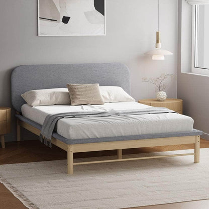 Wooden Bed Frame with Padded Fabric Edges Headboard Double Size