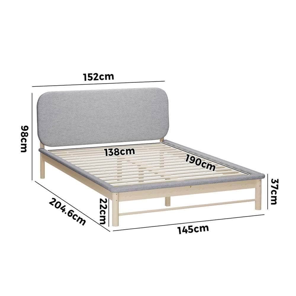 Wooden Bed Frame with Padded Fabric Edges Headboard Double Size