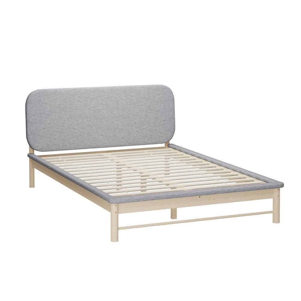 Wooden Bed Frame with Padded Fabric Edges Headboard Double Size