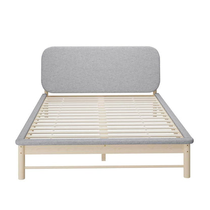 Wooden Bed Frame with Padded Fabric Edges Headboard Double Size