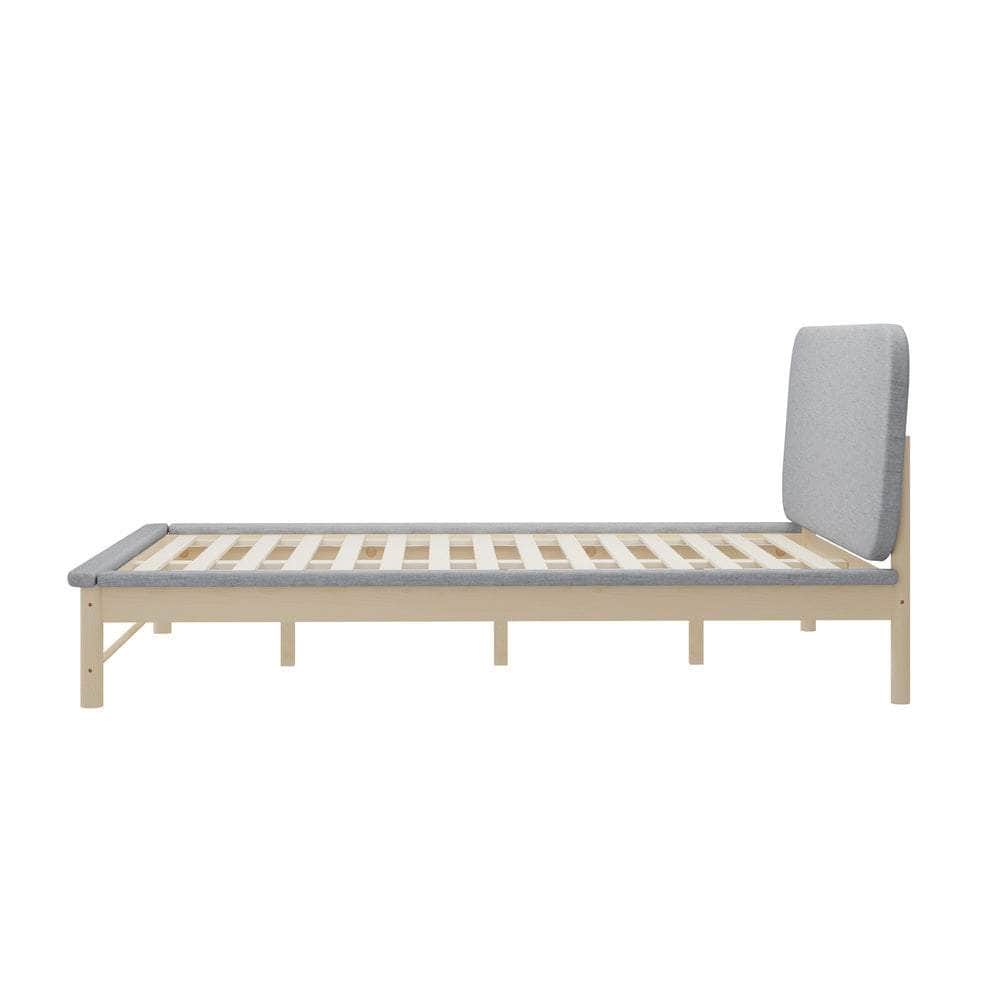 Wooden Bed Frame with Padded Fabric Edges Headboard Double Size