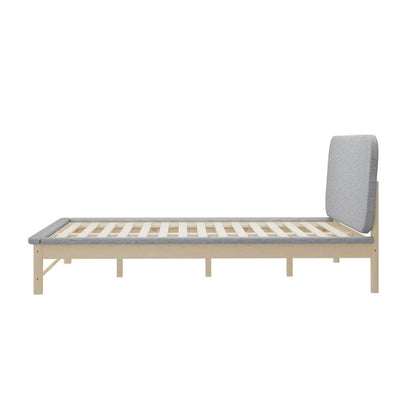 Wooden Bed Frame with Padded Fabric Edges Headboard Queen Size