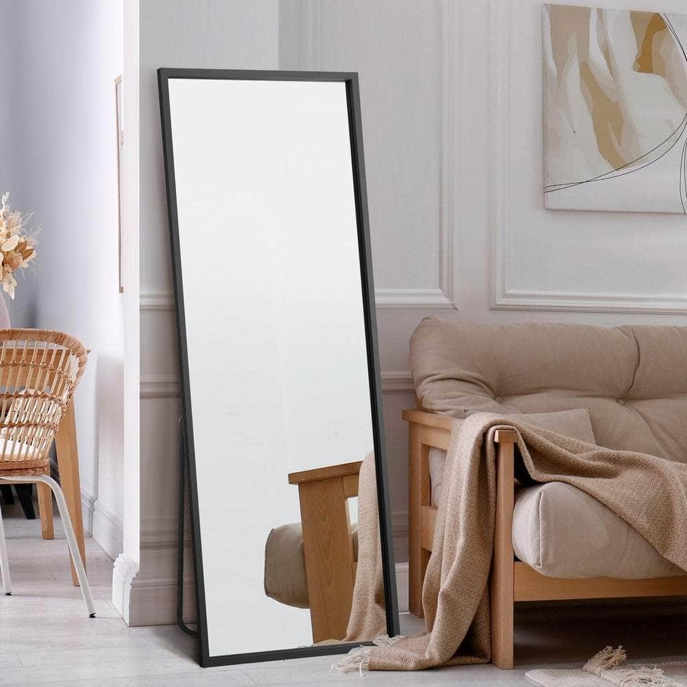 Wooden Full Length Mirror Rectangle 166x60cm Black