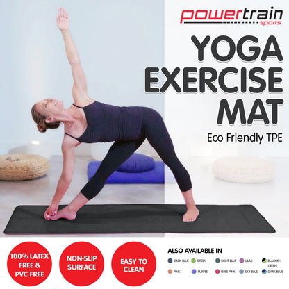 Powertrain Eco-Friendly TPE Yoga Pilates Exercise Mat 6mm - Black